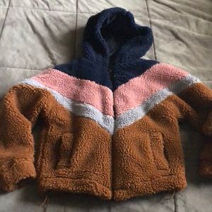 Wild Fable Multicolor Teddy Jacket - Navy, Pink, Brown